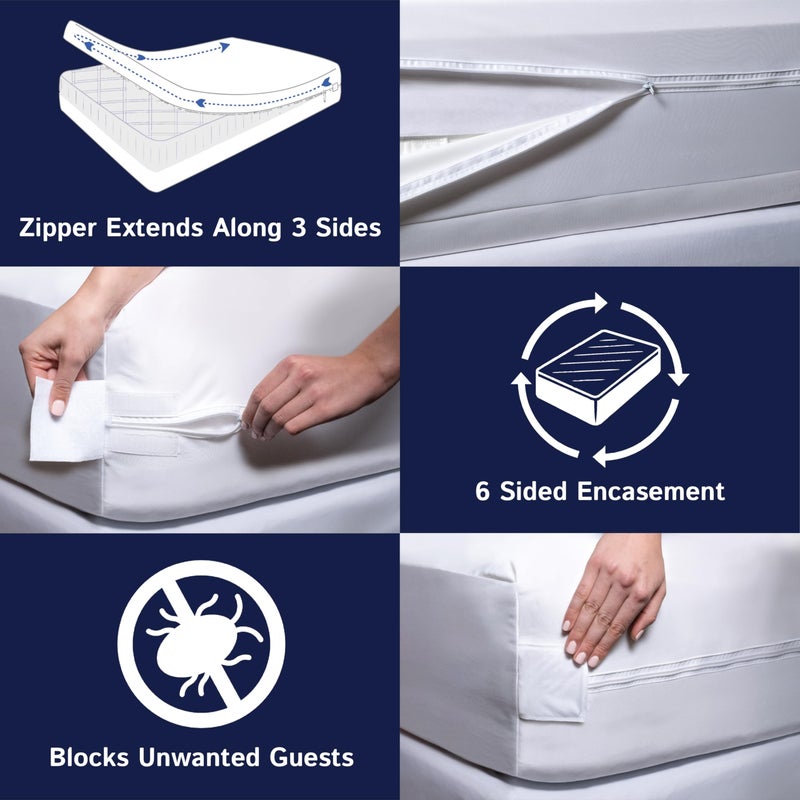 Four Seasons Essentials Zippered Waterproof Mattress Encasements - Hypoallergenic Mattress Protector Cover with Soft Cotton Terry Fabric Top - Full Size 54' x 75" - Image 5